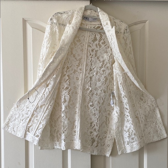 Zara Elegant White Lace Blazer - Picture 4 of 14